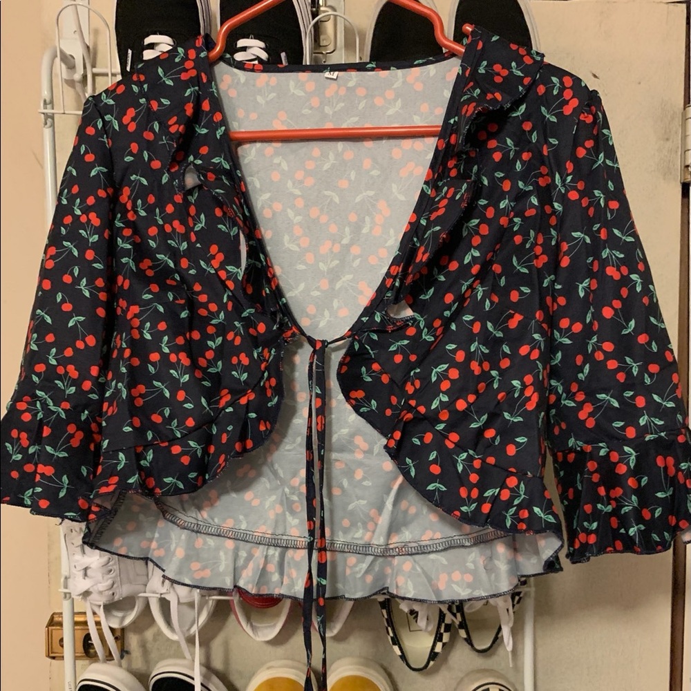 cherry tie front crop top
